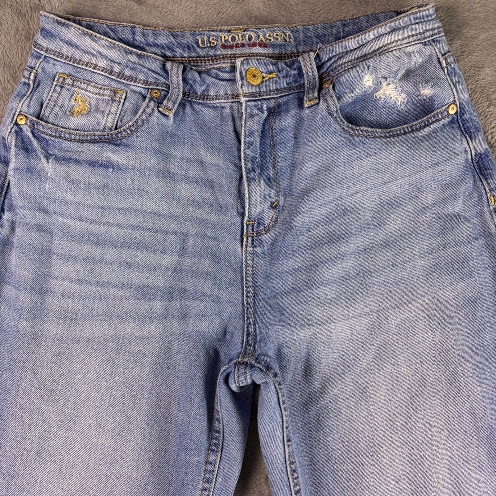 U.S. Polo Assn. Jeans Women's 8 Regular Blue Light Wash Distressed Denim Ripped - Picture 2 of 12